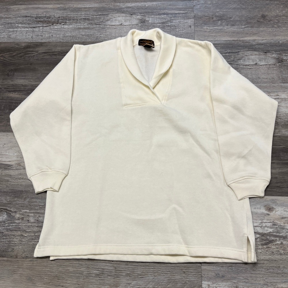 NWT 80s 90s Eddie Bauer White Womens M Cotton Blend Fleece Deadstock Sweatshirt